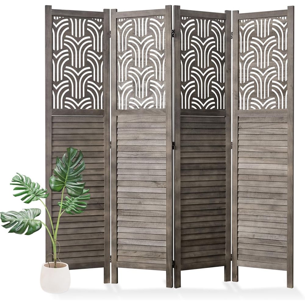Room Divider Screen - 66.9 4-delige houten gecarved roomdivider -
