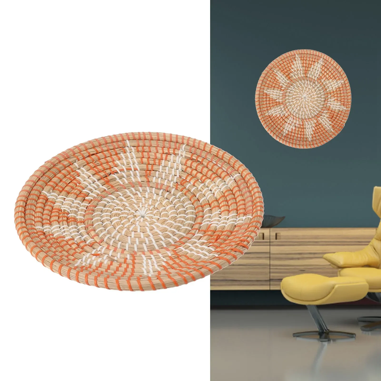 Woven Wall Basket - Ronde grasmuurornamenten, diameter van 35 cm,