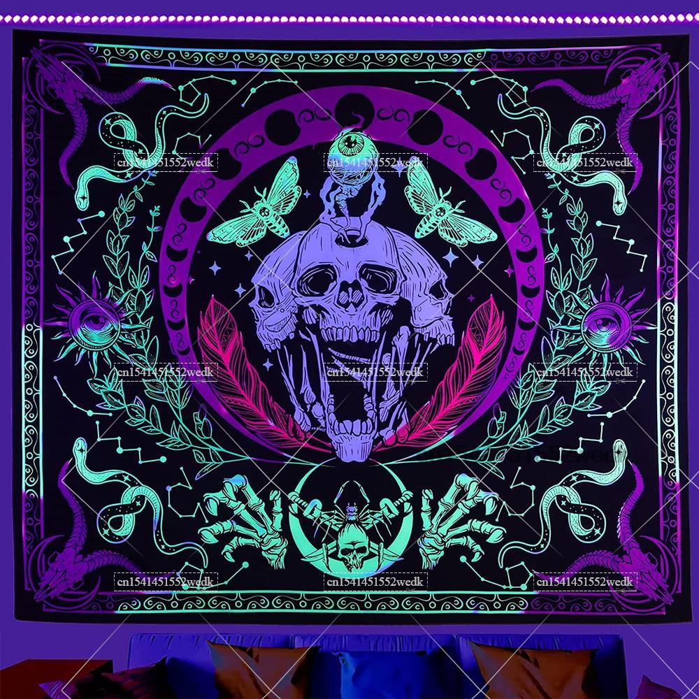 Home Decor Hippie - Hippie Schedel Blacklight Wandtapijt Uv Reactief