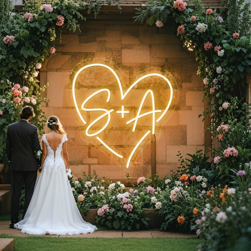 Home Decor For Wedding - Aangepaste initialen hart LED neon teken,