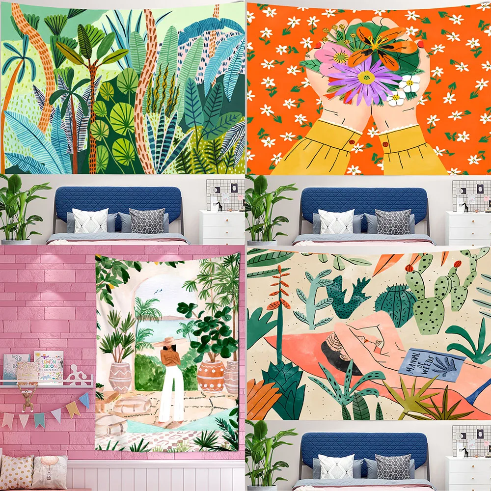 Home Decor Yoga - Tropische Groene Plant Meisje Muur Opknoping