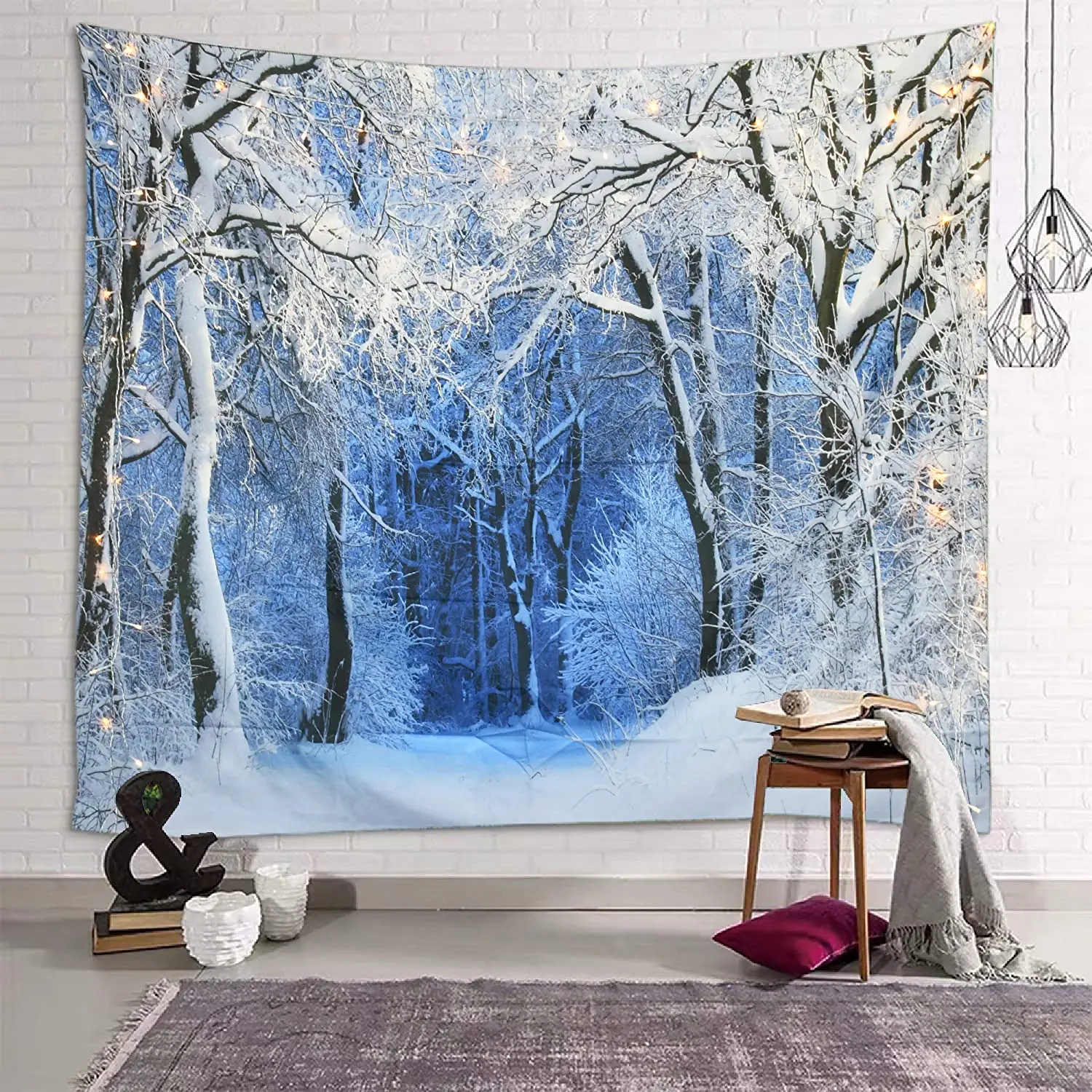 Home Decor Yoga - Kersttapijt Muur Opknoping Natuur Wit Bos