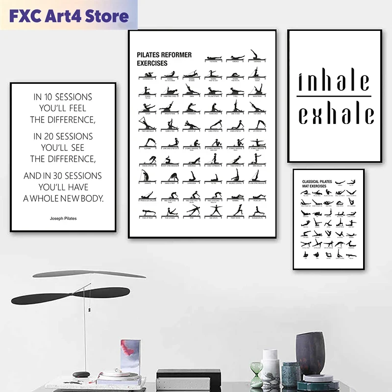 Home Decor Yoga - Frameloze Pilates Workout Grafiek Poster Canvas