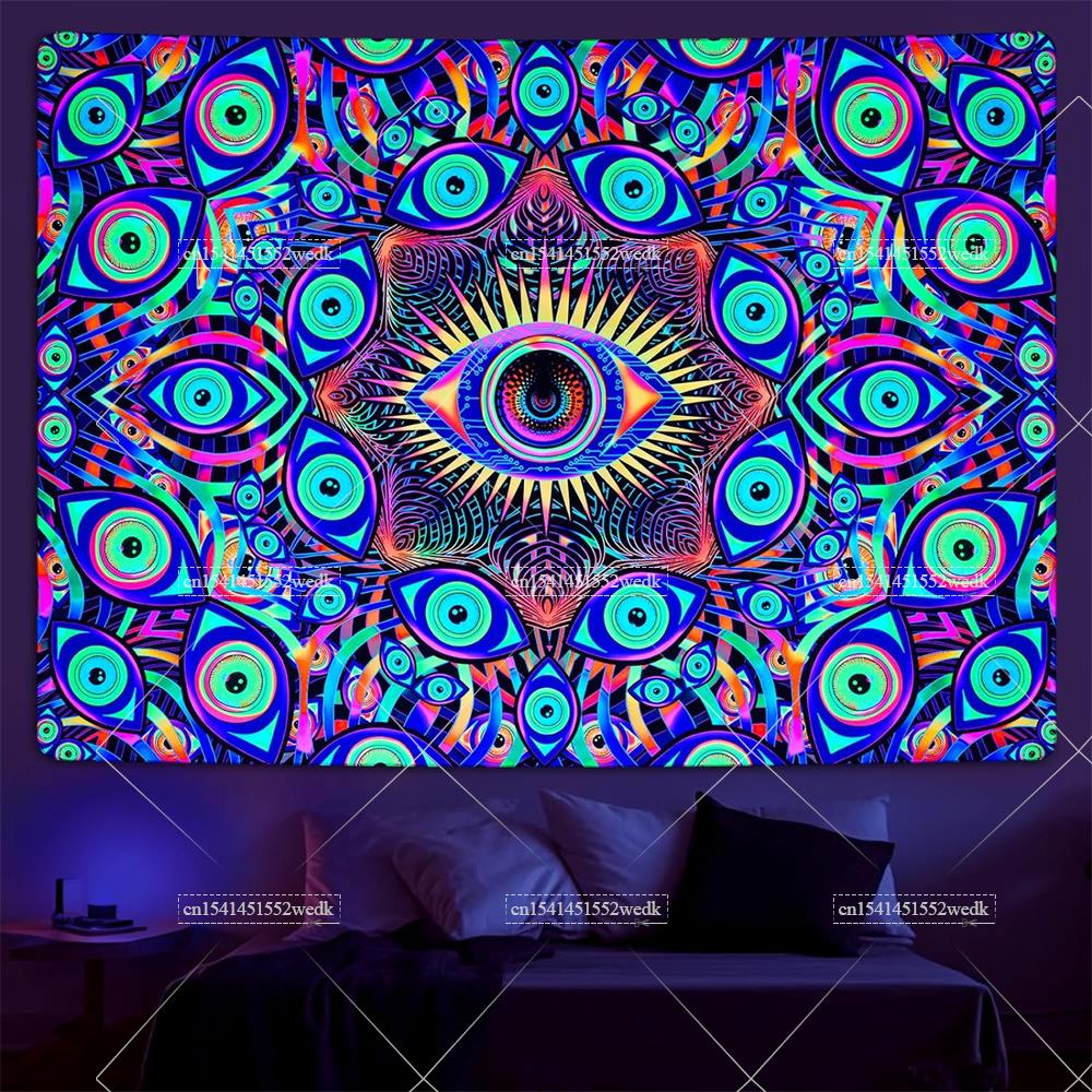 Home Decor Hippie - Blacklight Eyes Wandtapijt Boho Mandala Zwart