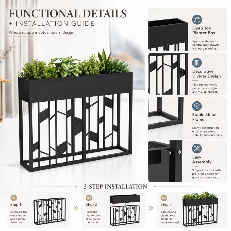 Matzwarte metalen plantenbak 8 - Room Divider Screen recensie en prijs
